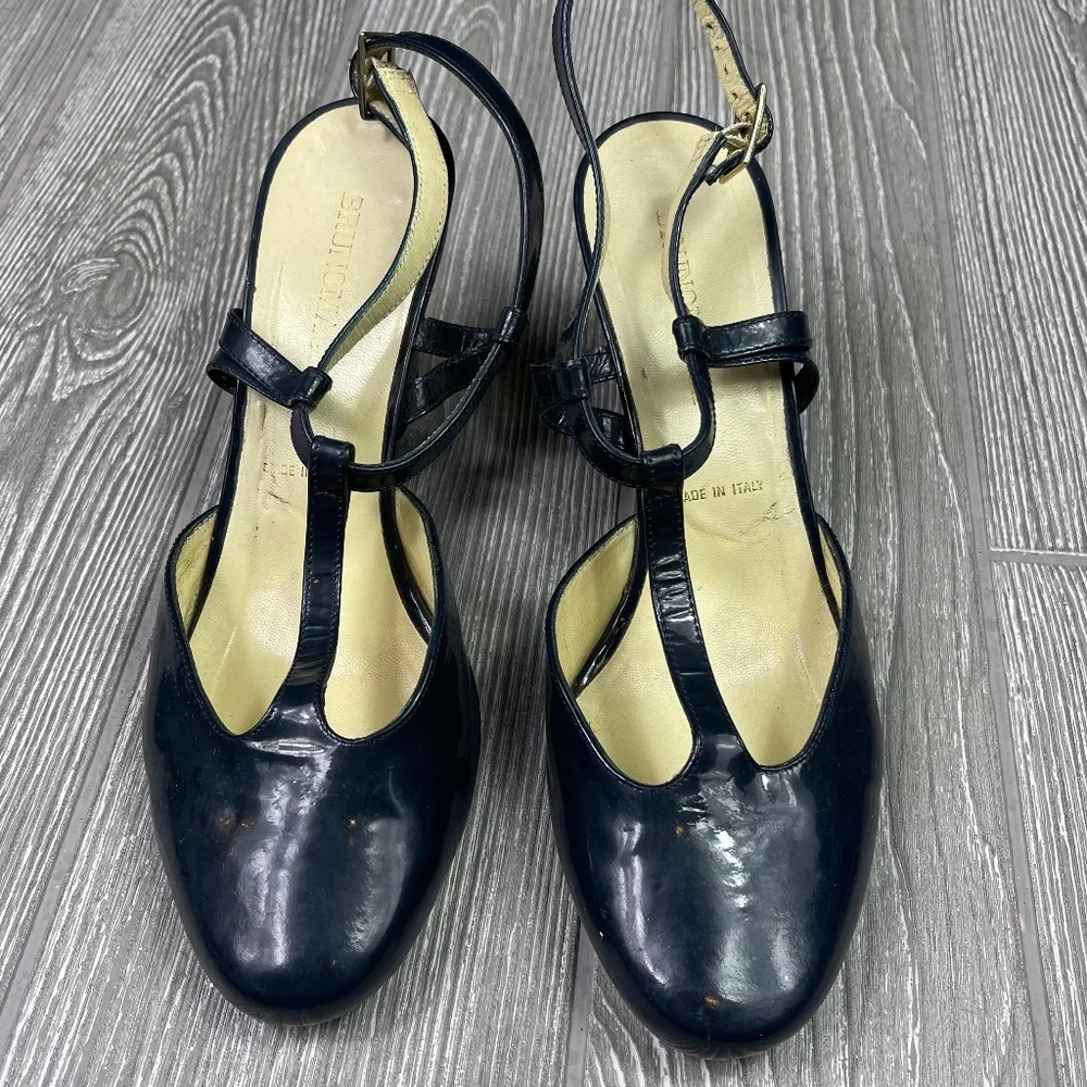 BRUNO MAGLI T Strap Leather Wedge Sandals Women’s size EU 38 US 8 Blue
